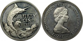 50 Cents 1972 
Weltmünzen und Medaillen, Bahamas. Elizabeth II. 50 Cents 1972, Silber. 0.27 OZ. KM 21. Stempelglanz
