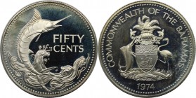 50 Cents 1974 
Weltmünzen und Medaillen, Bahamas. Elizabeth II. 50 Cents 1974, Silber. 0.27 OZ. KM 64a. Stempelglanz