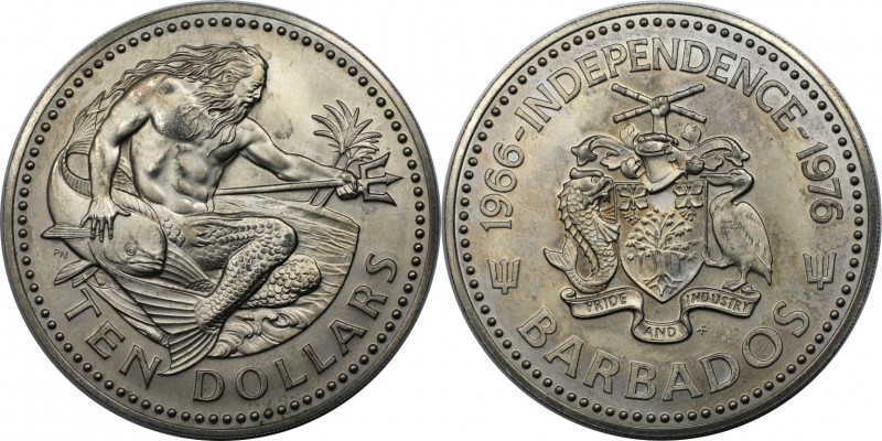 10 Dollars 1976 
Weltmünzen und Medaillen, Barbados. 10. Jahrestag der Unabhäng...
