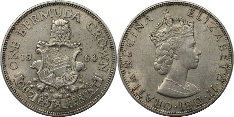 1 Crown 1964 
Weltmünzen und Medaillen, Bermuda. Wappen. 1 Crown 1964, Silber. ...