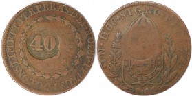 40 Reis 1830 (1835) R
Weltmünzen und Medaillen, Brasilien / Brazil. 40 Reis 1830 (1835) R, Kupfer. KM 446. Sehr schön