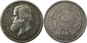 1000 Reis 1869 
Weltmünzen und Medaillen, Brasilien / Brazil. Pedro II. (1831-1889). 1000 Reis 1869, Silber. 0.36 OZ. KM 476. Vorzüglich