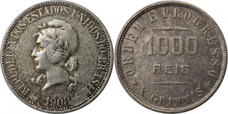 1000 Reis 1908 
Weltmünzen und Medaillen, Brasilien / Brazil. 1000 Reis 1908, S...
