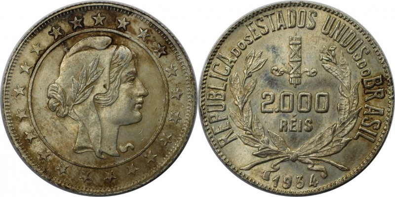 2000 Reis 1934 
Weltmünzen und Medaillen, Brasilien / Brazil. 2000 Reis 1934, S...