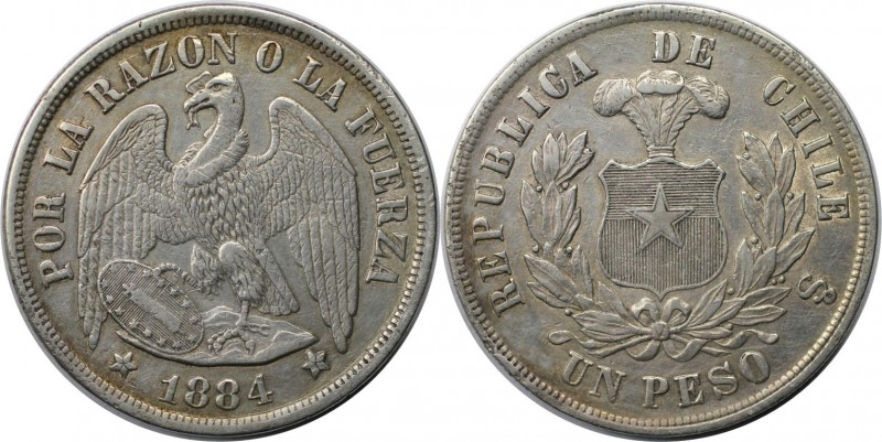 Peso 1884 
Weltmünzen und Medaillen, Chile. Peso 1884, Silber. KM 142.1. Sehr s...