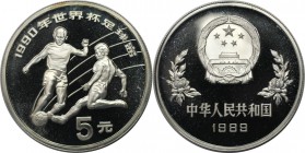 5 Yuan 1989 
Weltmünzen und Medaillen, China. Fußball-WM 1990 in Italien. 5 Yuan 1989, Silber. KM 245. Polierte Platte