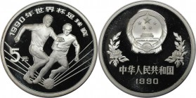 5 Yuan 1990 
Weltmünzen und Medaillen, China. Fußball-WM 1990 in Italien - Zweikampf. 5 Yuan 1990, Silber. KM 297. Polierte Platte