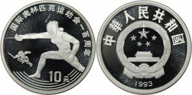 10 Yuan 1993 
Weltmünzen und Medaillen, China. Atlanta Sommerolympiade, Fechten. 10 Yuan 1993, Silber. KM 524. Polierte Platte