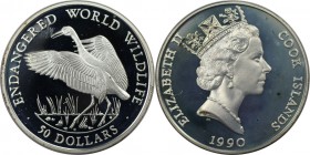 50 Dollars 1990 
Weltmünzen und Medaillen, Cookinseln / Cook Islands. Gefährdete Weltwildleben-Reihe - Schreikranich. 50 Dollars 1990, Silber. 0.58 O...
