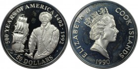 50 Dollars 1990 
Weltmünzen und Medaillen, Cookinseln / Cook Islands. Serie: 500 Jahre Amerika - Sir Walter Raleigh. 50 Dollars 1990, Silber. 0.93 OZ...