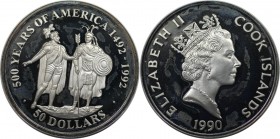 50 Dollars 1990 
Weltmünzen und Medaillen, Cookinseln / Cook Islands. Serie: 500 Jahre Amerika - Cortez und Montezuma. 50 Dollars 1990, Silber. 0.93 ...