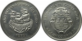 100 Colones 1979 
Weltmünzen und Medaillen, Costa Rica. Jahr des Kindes / Vögel im Nest. 100 Colones 1979, Silber. 1.04 OZ. KM 206. Stempelglanz