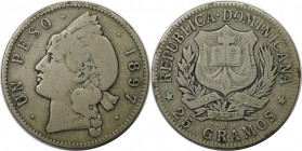 Peso (25 Gramos) 1897 A
Weltmünzen und Medaillen, Dominikanische Republik / Dominican Republic. Peso (25 Gramos) 1897 A, Silber. KM 16. Schön-sehr sc...
