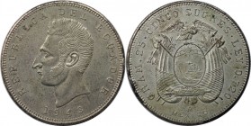 5 Sucres 1943 
Weltmünzen und Medaillen, Ecuador. Antonio Jose de Sucre. 5 Sucres 1943, Silber. KM 79. Fast Stempelglanz