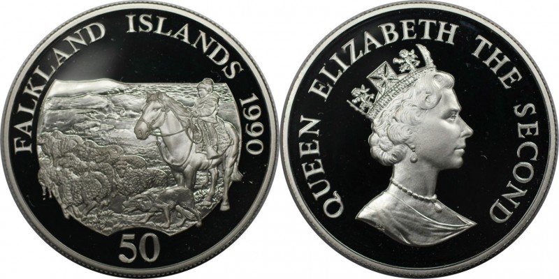 50 Pence 1990 
Weltmünzen und Medaillen, Falklandinseln / Falkland islands. Kin...