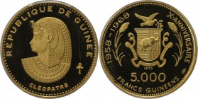 5000 Francs 1970 
Weltmünzen und Medaillen, Guinea. 10. Jahrestag der Unabhängigkeit - Cleopatra. 5000 Francs 1970, Gold. KM 35. PCGS PR66 DCAM