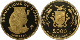 5000 Francs 1970 
Weltmünzen und Medaillen, Guinea. 10. Jahrestag der Unabhängigkeit - Ramses III. 5000 Francs 1970, Gold. KM 37. PCGS PR68 DCAM