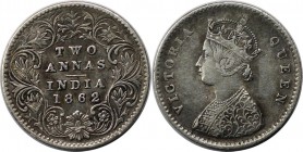 2 Annas 1862 
Weltmünzen und Medaillen, Indien / India. Britisch Indien. Victoria (1837-1910). 2 Annas 1862, Silber. KM 469. Vorzüglich