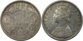 1 Rupee 1887 
Weltmünzen und Medaillen, Indien / India. Britisch Indien. Viktoria (1837-1901). 1 Rupee 1887, Silber. KM 492. Stempelglanz