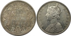 1 Rupee 1888 
Weltmünzen und Medaillen, Indien / India. Britisch Indien. Viktoria (1837-1901). 1 Rupee 1888, Silber. KM 492. Stempelglanz