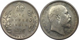 1 Rupee 1910 
Weltmünzen und Medaillen, Indien / India. Britisch Indien. Edward VII. (1901-1910). 1 Rupee 1910, Silber. KM 508. Stempelglanz. Beriebe...