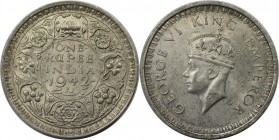 1 Rupee 1942 
Weltmünzen und Medaillen, Indien / India. Britisch Indien. Georg VI. (1936-1947). 1 Rupee 1942, Silber. KM 557.1. Stempelglanz