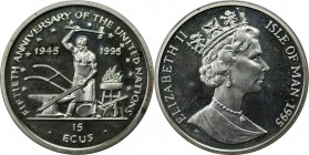 15 Ecus 1995 
Weltmünzen und Medaillen, Isle of Man. 50 Jahre Vereinte Nationen. 15 Ecus 1995, Silber. KM 714. Polierte Platte