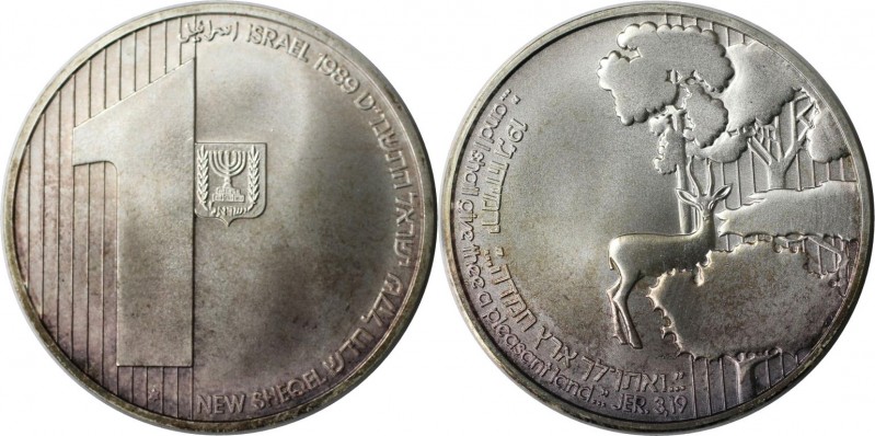 1 New Sheqel 1989 
Weltmünzen und Medaillen, Israel. Das Gelobte Land - Gazelle...