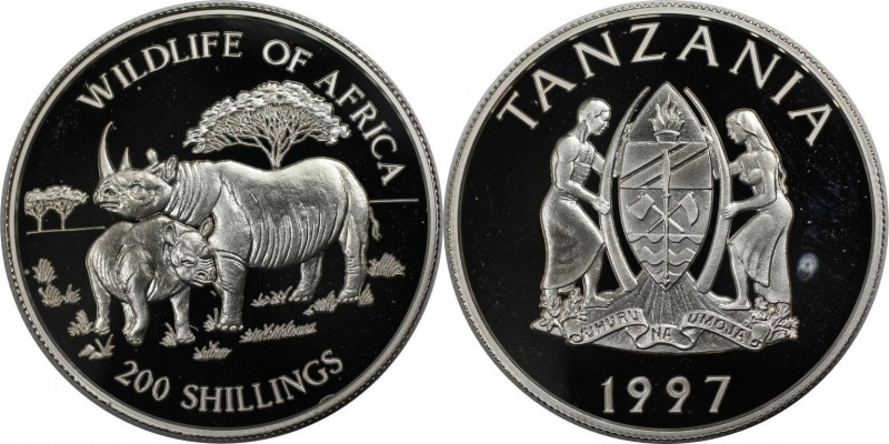 200 Shillings 1997 
Weltmünzen und Medaillen, Tansania / Tanzania. Spitzmaulnas...