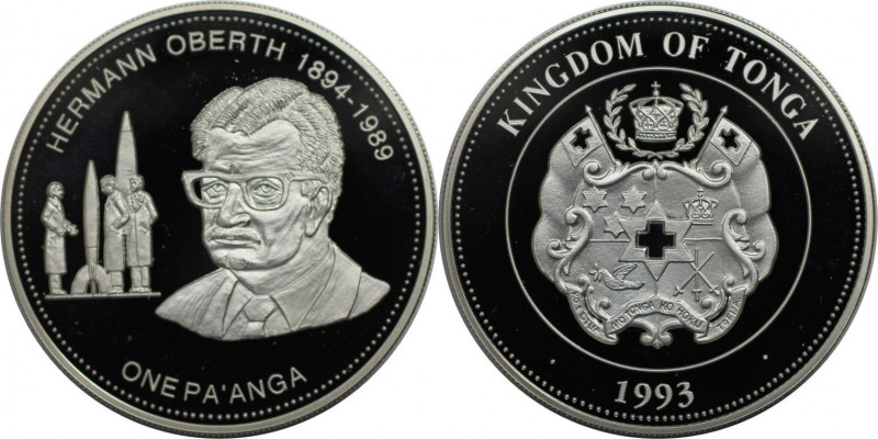 1 Pa'anga 1993 
Weltmünzen und Medaillen, Tonga. Herrmann Oberth (1894-1989), d...