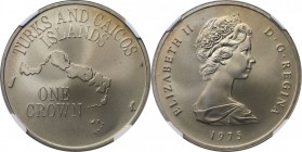 1 Crown 1975 
Weltmünzen und Medaillen, Turks und Caicos Inseln / Turks and Caicos Islands. Landkarte. 1 Crown 1975, Silber. KM 5. NGC PF-68