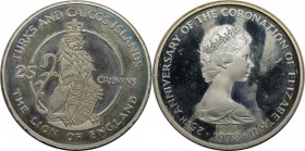 25 Crowns 1978 
Weltmünzen und Medaillen, Turks und Caicos Inseln / Turks and Caicos Islands. 25. Jahrestag der Krönung der Königin Elizabeth II. Löw...