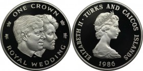 1 Crown 1986 
Weltmünzen und Medaillen, Turks und Caicos Inseln / Turks and Caicos Islands. Königliche Hochzeit. 1 Crown 1986, Silber. 0.84 OZ. KM 60...