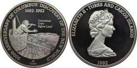 20 Crowns 1992 
Weltmünzen und Medaillen, Turks und Caicos Inseln / Turks and Caicos Islands. "Land in Sicht". 20 Crowns 1992, Silber. 0.83 OZ. KM 11...