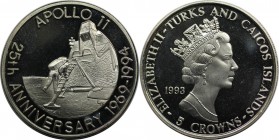 5 Crowns 1993 
Weltmünzen und Medaillen, Turks und Caicos Inseln / Turks and Caicos Islands. 25. Jahrestag - Apollo 11. 5 Crowns 1993, Kupfer-Nickel....
