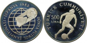 500 Lira 1982 
Weltmünzen und Medaillen, Türkei / Turkey. Fußball WM 1982 in Spanien. 500 Lira 1982, Silber. 0.69 OZ. KM 952. Polierte Platte