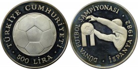 500 Lira 1982 
Weltmünzen und Medaillen, Türkei / Turkey. Fußball WM 1982 in Spanien. 500 Lira 1982, Silber. 0.69 OZ. KM 953. Polierte Platte