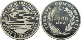 5000 Lira 1984 
Weltmünzen und Medaillen, Türkei / Turkey. Winterolympiade Los Angeles. 5000 Lira 1984, Silber. 0.69 OZ. KM 971. Polierte Platte