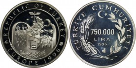 750000 Lira 1996 
Weltmünzen und Medaillen, Türkei / Turkey. Türkei in Europa. 750000 Lira 1996, Silber. KM 1046. Polierte Platte