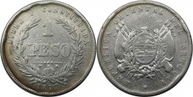 1 Peso 1877 A
Weltmünzen und Medaillen, Uruguay. Republik, seit 1830. 1 Peso 1877 A, Silber. 0.75 OZ. KM 17. Sehr Schön, Kl.Kratzer