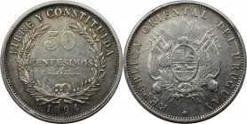 50 Centesimos 1894 
Weltmünzen und Medaillen, Uruguay. 50 Centesimos 1894, Silber. 0.36 OZ. KM 16. Vorzüglich