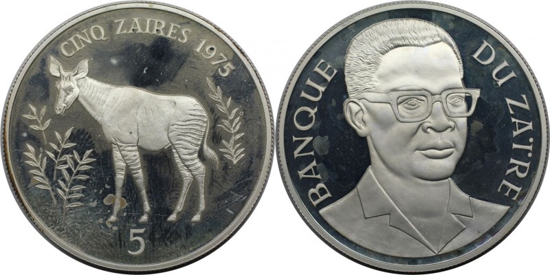 5 Zaires 1975 
Weltmünzen und Medaillen, Zaire. Rettet die Tierwelt: Okapi. 5 Z...