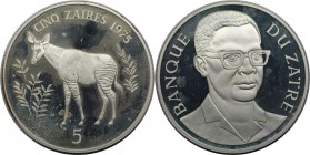 5 Zaires 1975 
Weltmünzen und Medaillen, Zaire. Rettet die Tierwelt: Okapi. 5 Zaires 1975, Silber. 1.04 OZ. KM 10. Polierte Platte