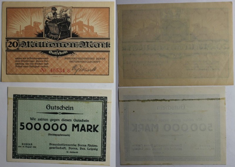 Lot von 2 Banknoten 1923 
Banknoten, Deutschland / Germany, Lots und Sammlungen...