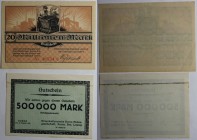 Lot von 2 Banknoten 1923 
Banknoten, Deutschland / Germany, Lots und Sammlungen. Notgeld Braunkohlewerke Borna (Sachsen), Inflation. 500 000 Mark, 20...