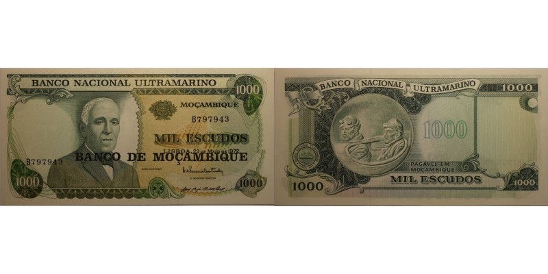 1000 Escudos 1972 
Banknoten, Mosambik / Mozambique. 1000 Escudos 1972. P.115. ...