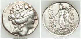 DANUBE REGION. Balkan Tribes. Imitating Thasos. Ca. 2nd-1st centuries BC. AR tetradrachm (30mm, 16.56 gm, 11h). VF. Head of Dionysus right, crowned wi...