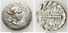 MACEDON UNDER ROME. First Meris. Ca. 167-149 BC. AR tetradrachm (30mm, 16.83 gm, 11h). Choice VF, scuffs. Diademed and draped bust of Artemis right, b...
