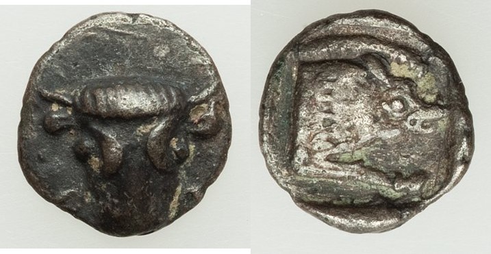 PHOCIS. Federal Coinage. Ca. 485-480 BC. AR obol (10mm, 0.60 gm, 12h). XF. Φ-Ο, ...