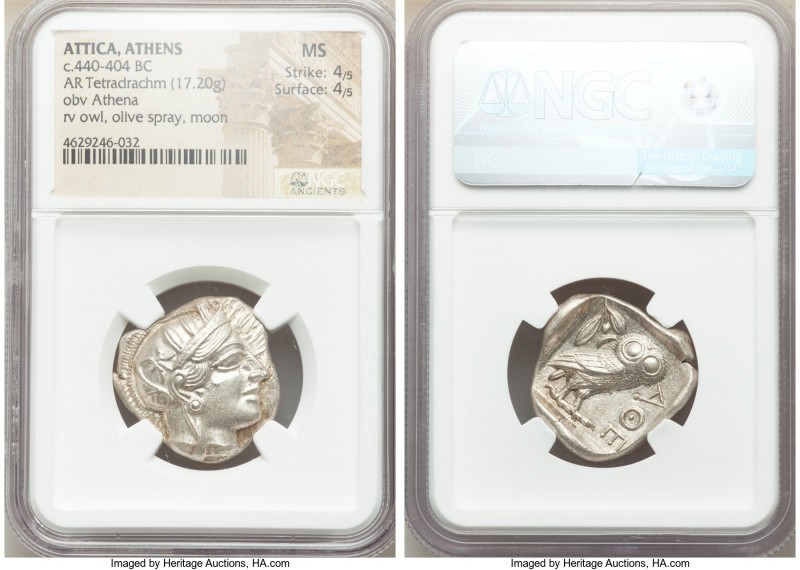 ATTICA. Athens. Ca. 440-404 BC. AR tetradrachm (25mm, 17.20 gm, 2h). NGC MS 4/5 ...